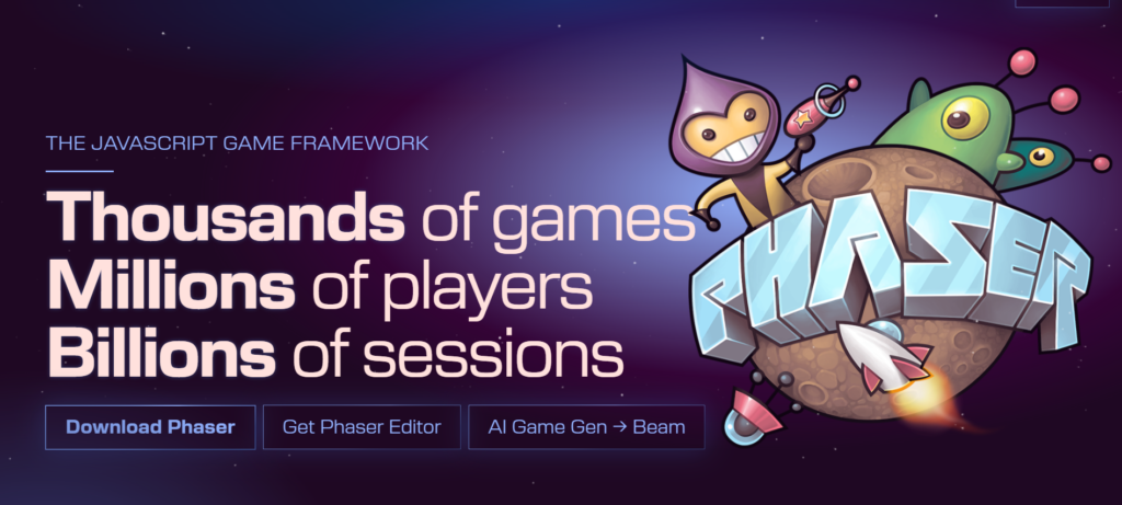 2DゲームフレームワークPhaserトップページ